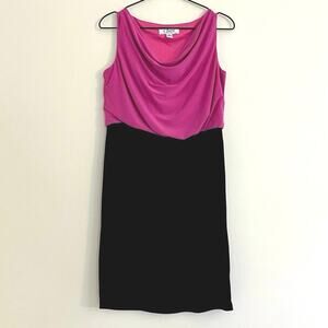 Vintage CLUES COLLECTION Size 6 90s Dress Cocktail Pink Black Cowl Form Fitting